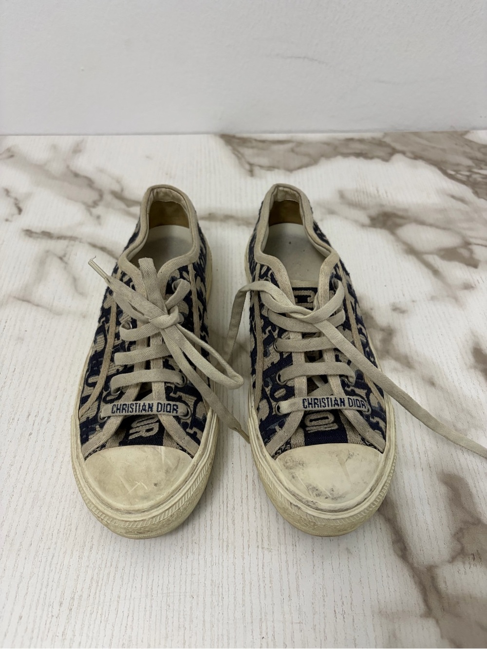 Christian Dior Walk'n'Dior Navy Oblique Monogram Canvas Low Top Sneakers 36